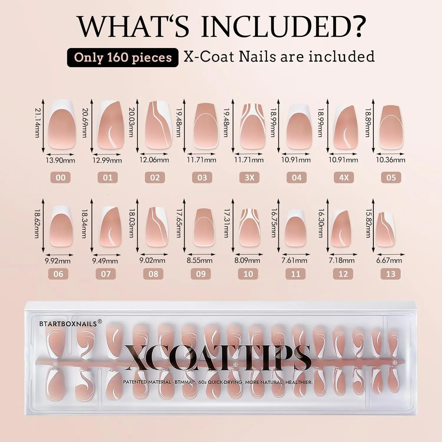 French Tip Press on Nails – 5 Stile Short Coffin, Swirl Gel Tips, Ultra Fit Fake Nails für Nail Art