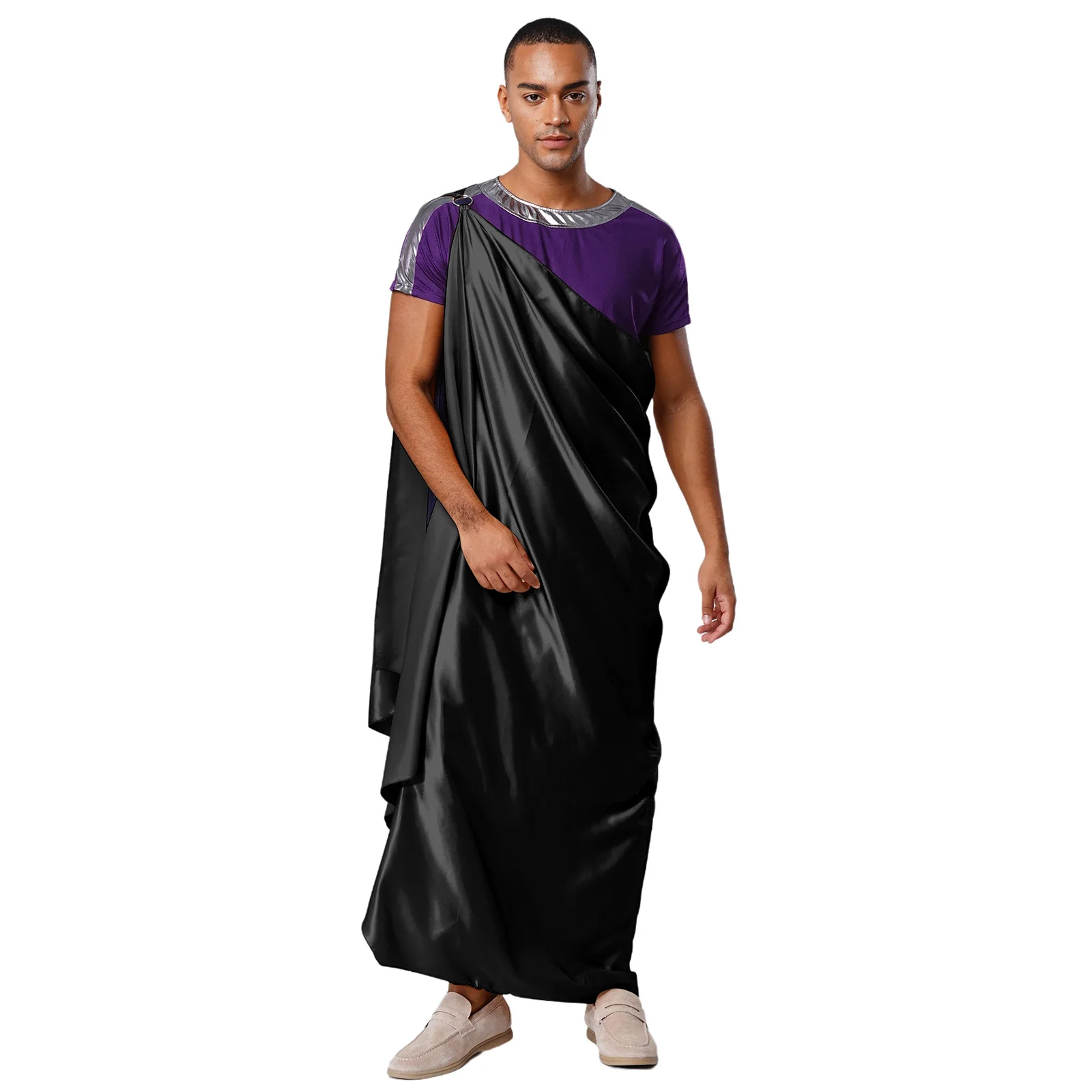 

Men's Halloween Festival Greek Rome Preachers Priest Role Play Robe with One Shoulder Satin Cape for Theme Party Costumes