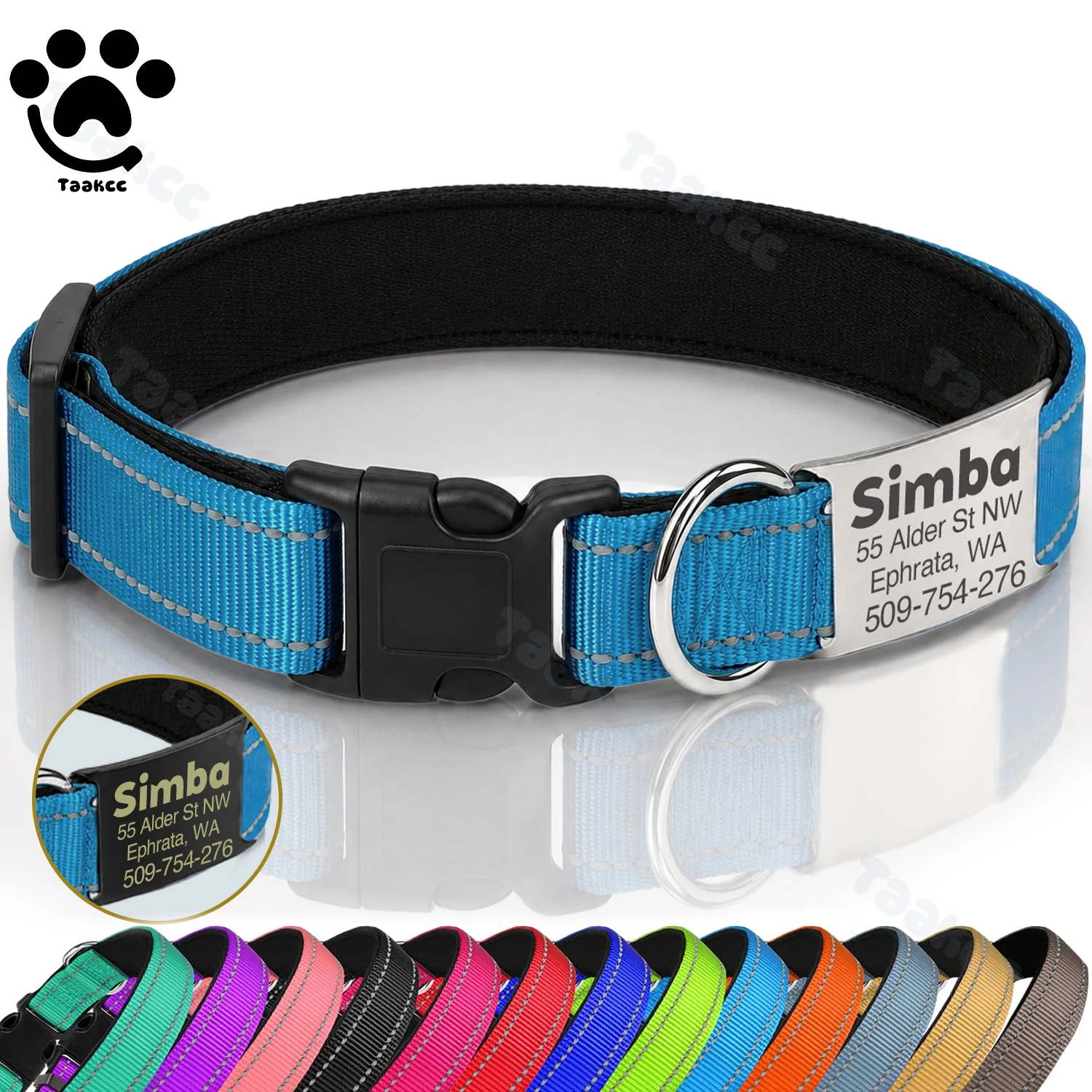 Colliers pour chien personnalisés réfléchissants avec gravure personnalisée, étiquette d'identification, collier pour chiot brillant, grand collier unisexe pour chien