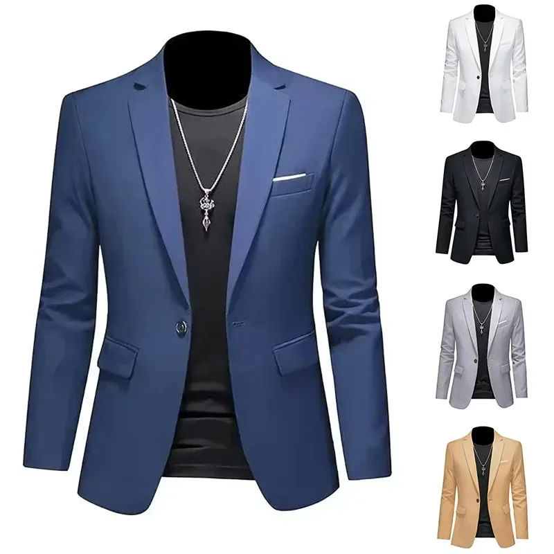

Men's Casual Business Fashion Suit Slim Fit Formal Chic Jacket Single Button Solid Lapel Outwear Elegant Costume Pockets Suit
