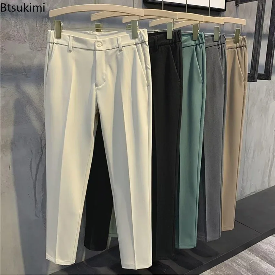 Fashion New Men\'s Tapered Suit Pants Solid Casual Korean Style Slim Pencil Pants Classic Zipper Man Ankle-length Casual Trousers