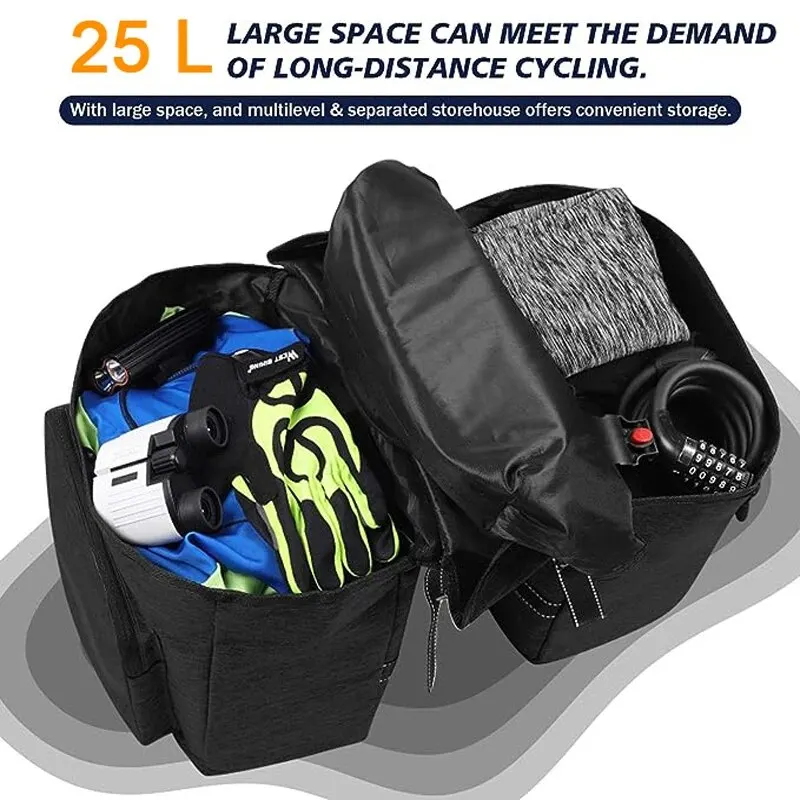 Bicycle Rear Seat Bag 25L Large Capacity Outdoor Luggage Carrier Cycling MTB Road Bike Trunk Double Pannier