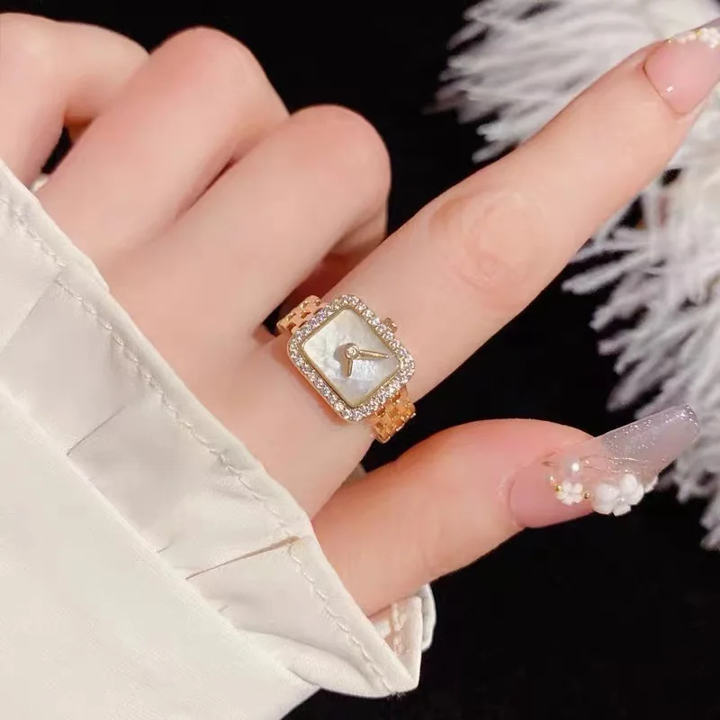 Unique Shell Watch Shaped Rings for Women Fashion Brand Jewelry Luxury Crystal Wedding Rings Gift