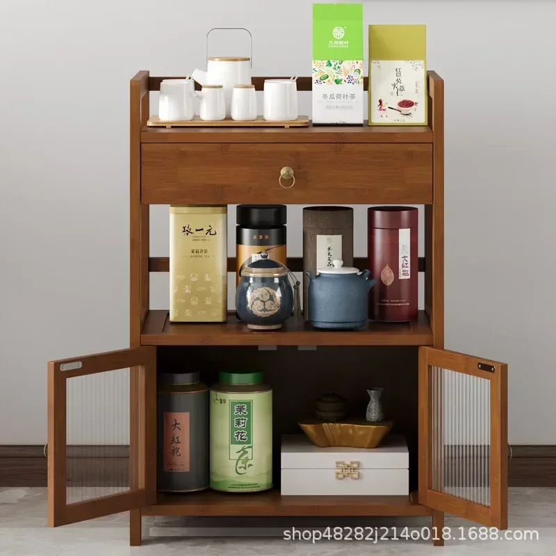 Tea Cabinet, Tea Cabinet, Sideboard, Solid Wood Movable Living Room Tea Set Cabinet, Storage Cabinet, Shelving Cabinet, Storage
