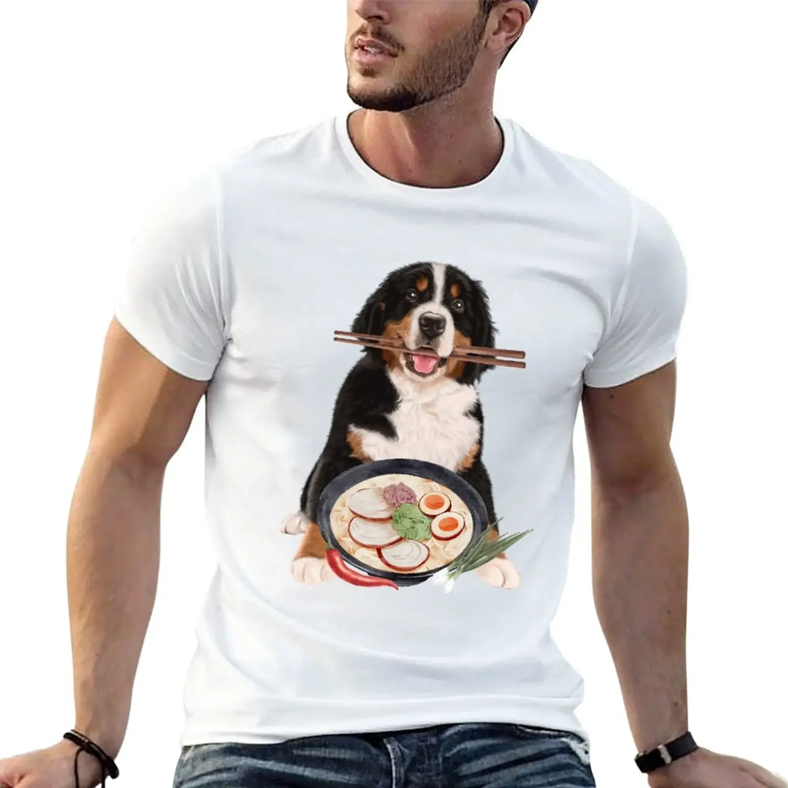 Bernese Mountain Dog : Bernese Mt. With Ramen Noodles: Bernese Mountain Christmas Gift T-Shirt sweat t shirts for men