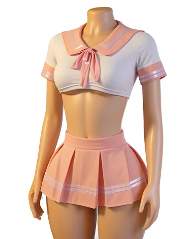 Women's Japanese Sailor Role Play Outfit,Crop Top&Pleated Mini Skirt for Date Nights&Private Parties (One size fits 88-132lbs）