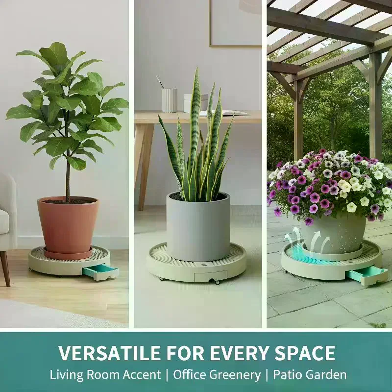 Round Caster Flower Pot Moving Tray Non Slip And Stable With Drainage Tray Suitable For Indoor And Outdoor Use Keeps Clean