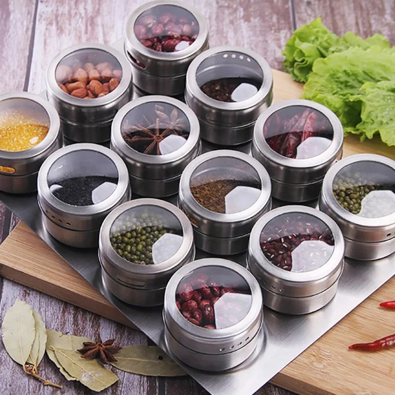 Magnetic seasoning box stainless steel salt pepper jar Wall-mounted Barbecue Storage Box shaker bottle Spices tank with Stickers