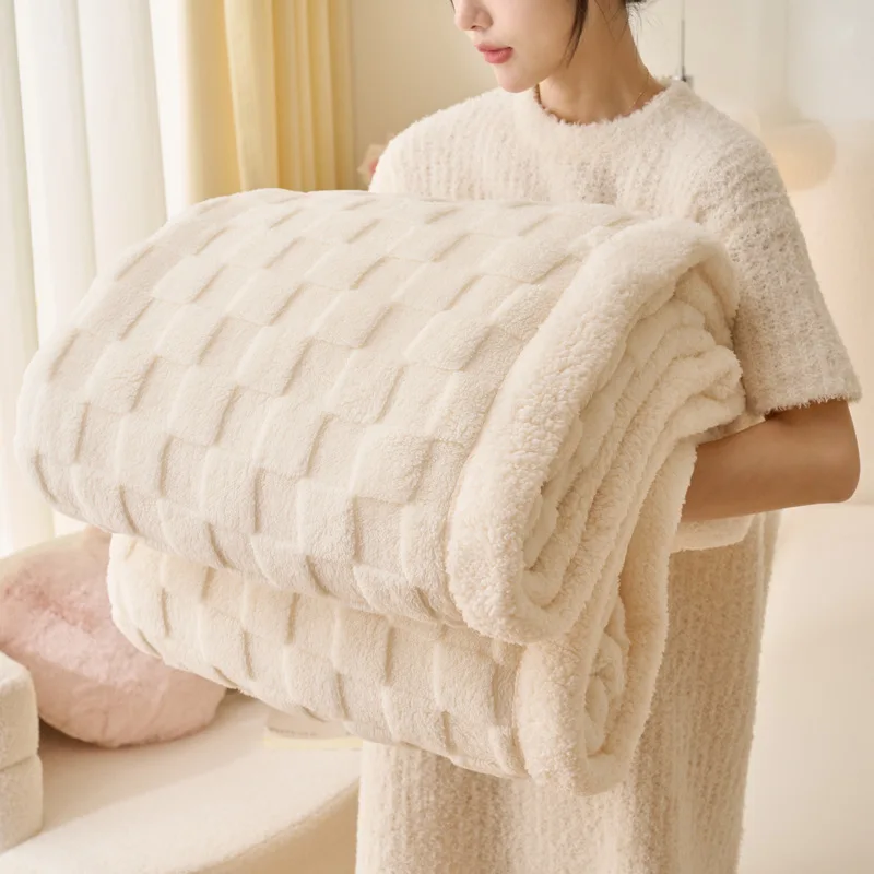 Winter Warm Soft Artificial Lamb Wool Blanket Double Thick Plush Sofa Cover Throw Blanket Double King Size Bed Sheet Bedspread