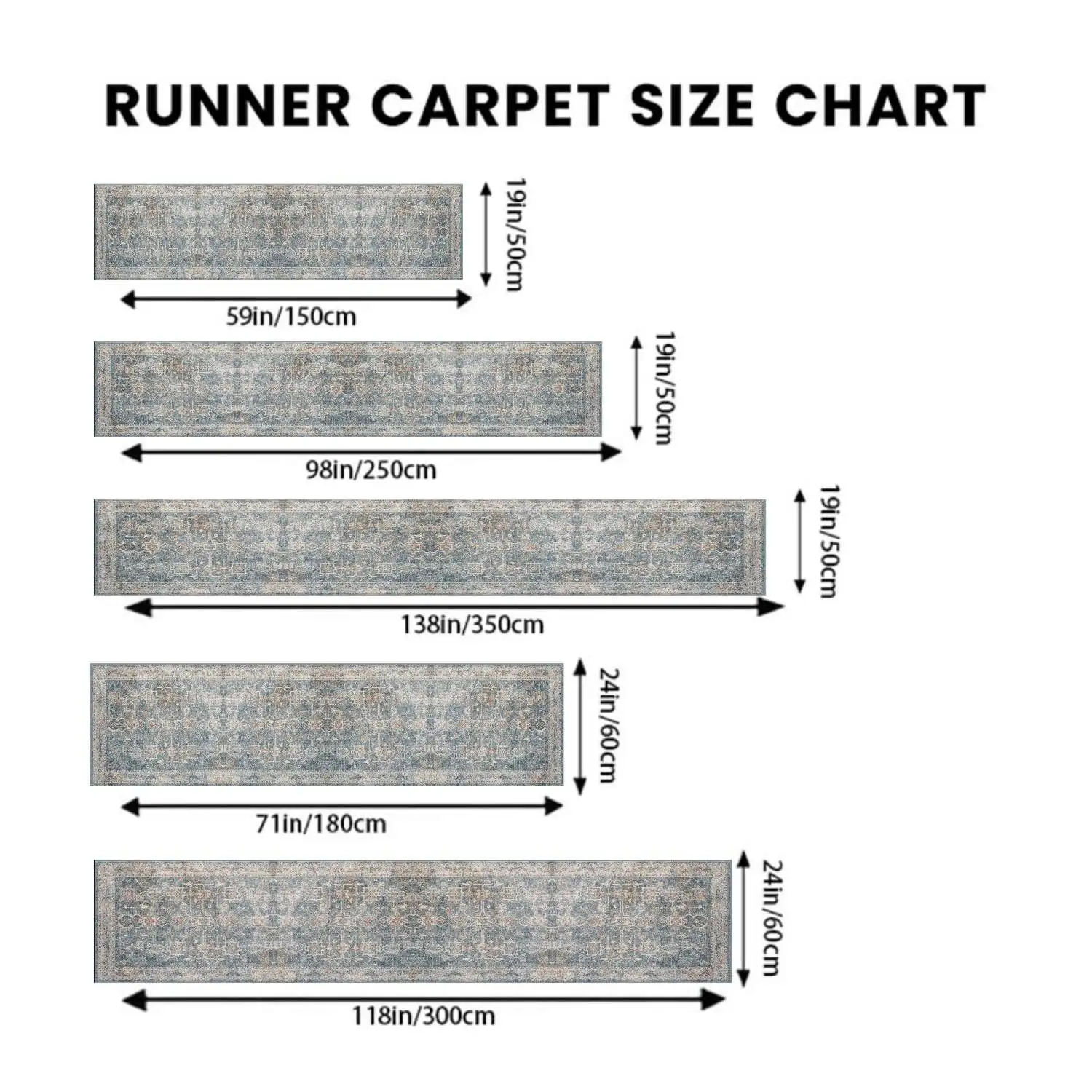 1Pc 2D Printed Striped Runner Rug: Blue-Grey Retro Floral, European/Bohemian/Geometric Style, Machine Washable, Multi Sizes, Ideal for Home Decor, Entrance, Hallway, Living Room, Bedroom 3