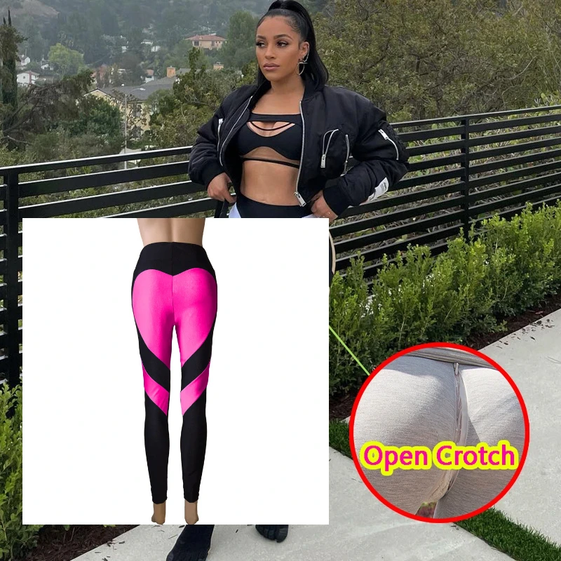 Frau Sexy Öffnen Gabelung Patchwork Leggings Tinte Druck Fluoreszenz Heißer Mädchen Bleistift Hosen Farbe Kontrast Clubwear Erotische Strumpfhosen