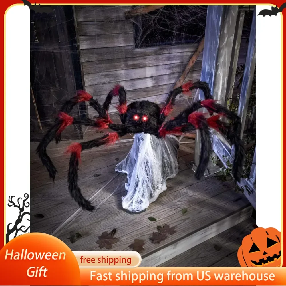 

Halloween LED Red and Black Jumping Spider Animatronic Horror 21 Inches Moving Prop Outdoor Decorations Accessories Polyester