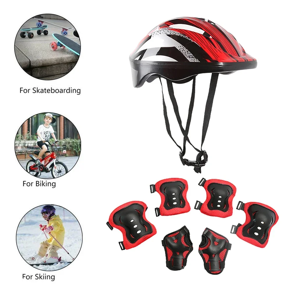 7Pcs Sports Kids Helmet Knee Elbow Wrist Pads, Protective Gear Set for Bike Bicycle Cycling BMX Skateboard Scooter Skating