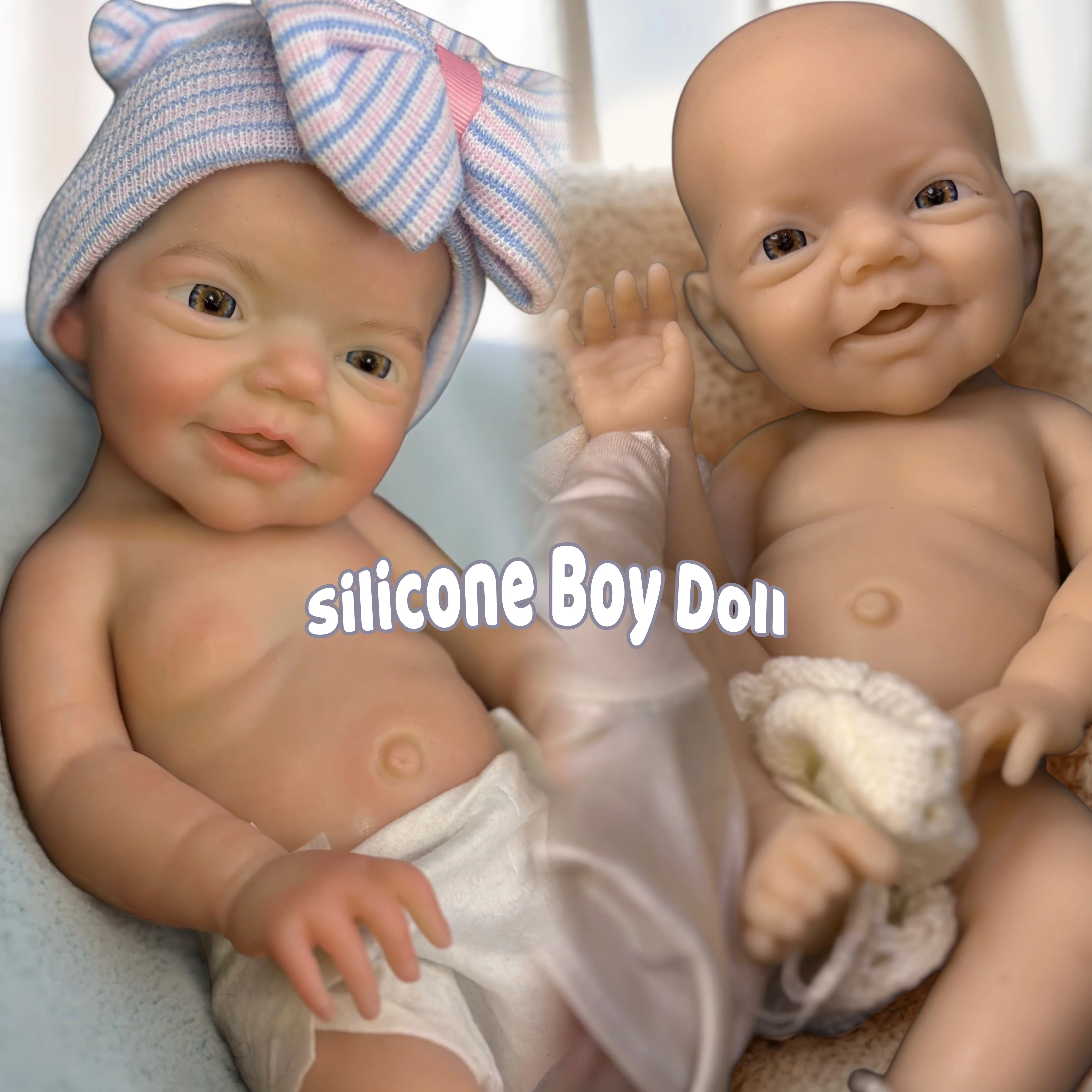 

Painted&Unpainted Open Mouth 13Inch Solid Silicone Bebe Reborn Boy Dolls Soft Touch Handmade Newborn Baby Boys Perfect As Gifts