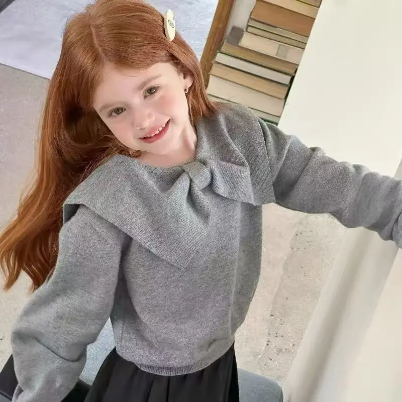 

2026 Autumn New Girl's Collar Sweater Children's Personalized Fashion Knitted Sweater Baby Stylish Top
