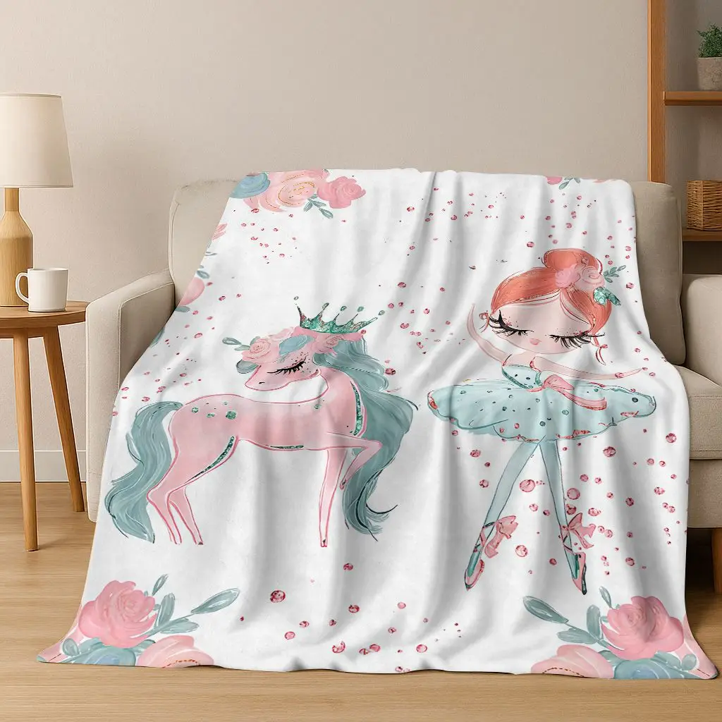 

Elegant Ballet Dacing Girl Ballerina Cartoon Flannel Blanket,Cozy Soft Throw Blanket for Home Bedroom Bed Sofa Cover Gift Kids