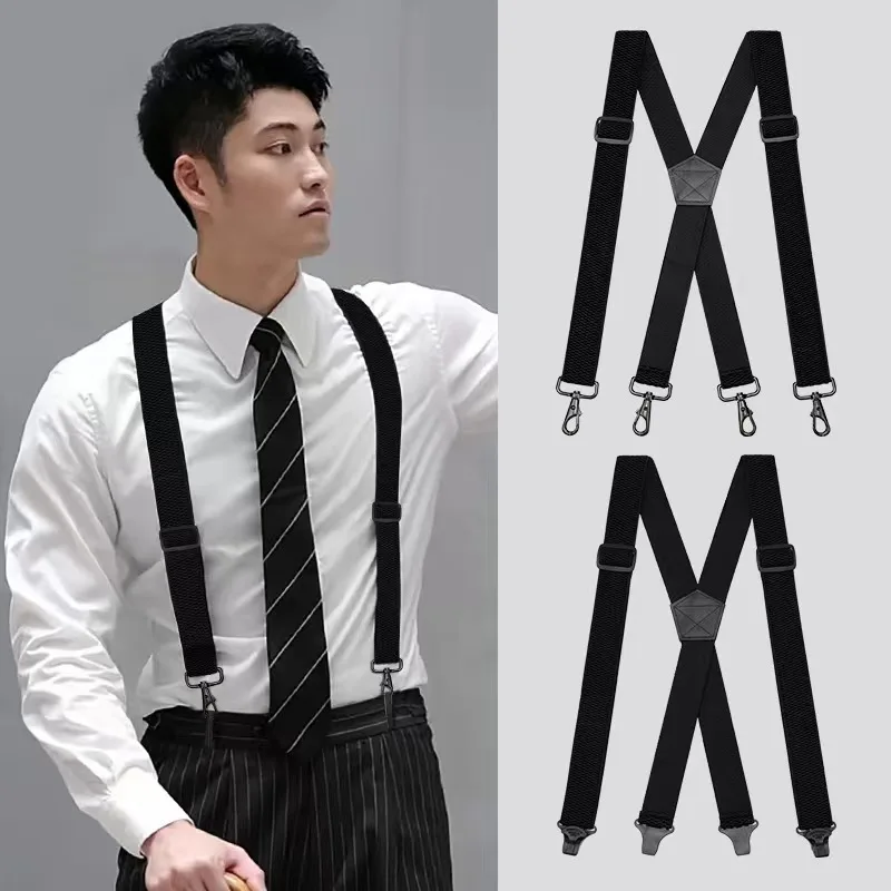 Heavy Duty Extended Adult Suspenders 3.8cm X Back 4 Spring Hooks Gothic Corn Pattern Adjustable Stretch Men's Pants Braces