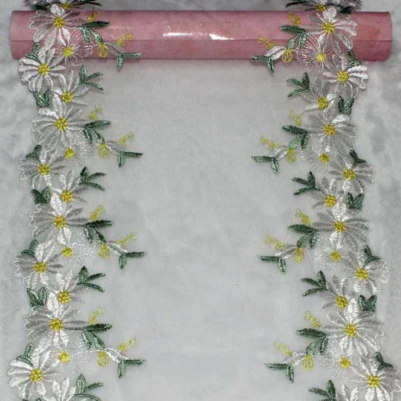 20Yds Daisy Floral Bilateral Embroidery Lace Trim For Sewing Craft DIY Apparel Fabric Lace Garment Material Bra Underwear