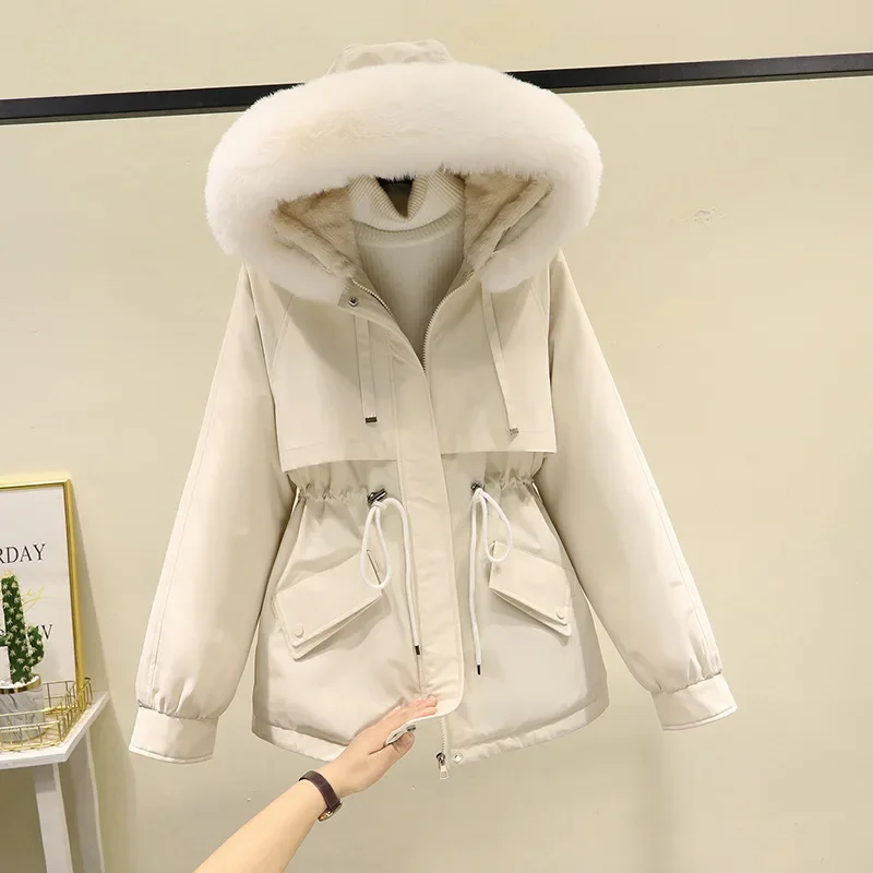 

Women Parkas Hooded Long Sleeve Solid Color Coats Covered Button Pockets Zipper High Street Outerwear Thick Warm Autumn