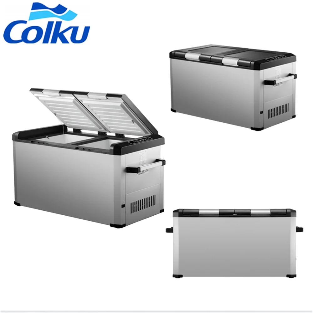 

Big Capacity Dual Zone Dual Temperature 60L DC AC 12V Car Portable Fridge Boat Freezer Refrigerator with Two Rooms For Camping