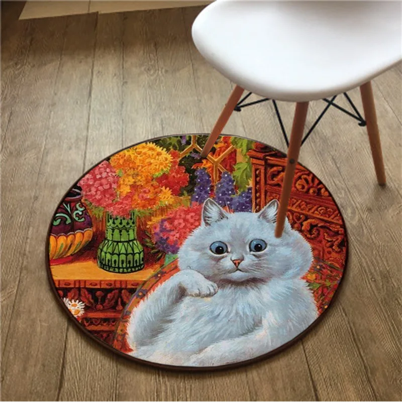 Cute Cat Watercolor Painting Rug Pet Play Mat Colored Animal Round Decorative Carpet Meditation Yoga Pad Rocking Chair Floor Mat