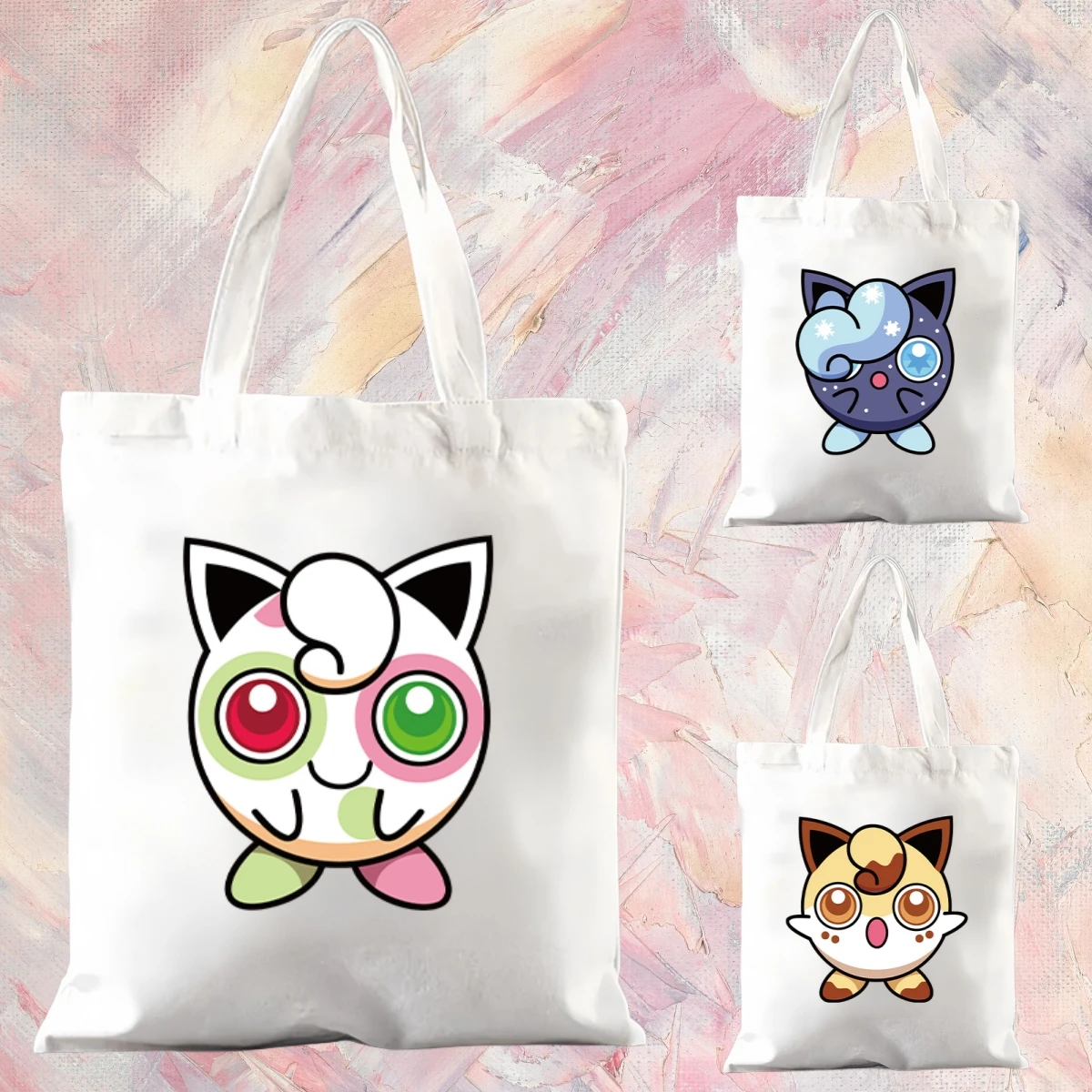 Аниме Jigglypuff, креативная женская холщовая сумка-тоут с героями мультфильмов Kawaii для девочек и мальчиков, студентов, повседневная пляжная сумка на плечо для покупок, подарки