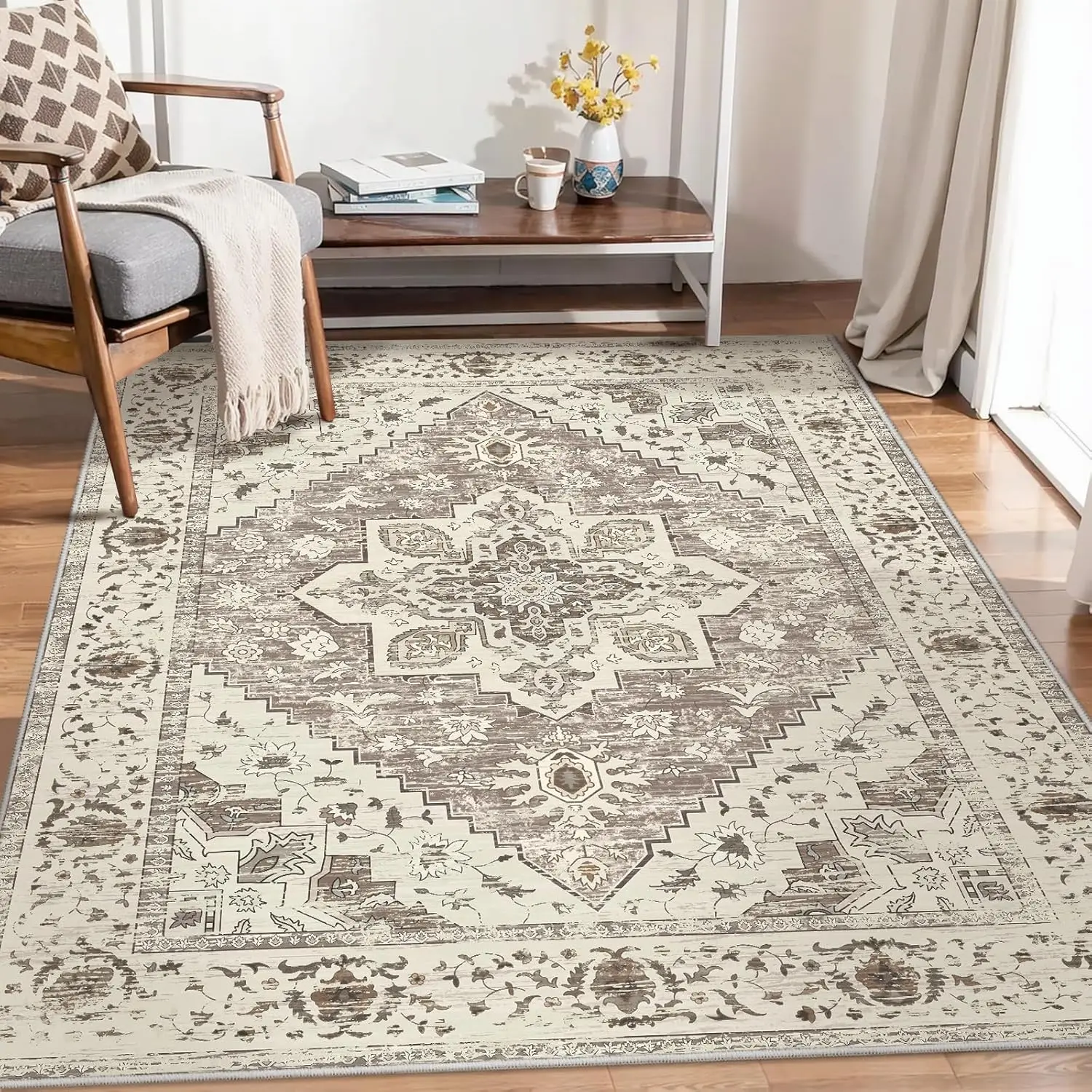 

VIKAMA Vintage Persian Style Traditional Floral Rugs Living Room Bedroom Bedside Rugs American Home Decor Floor Mats
