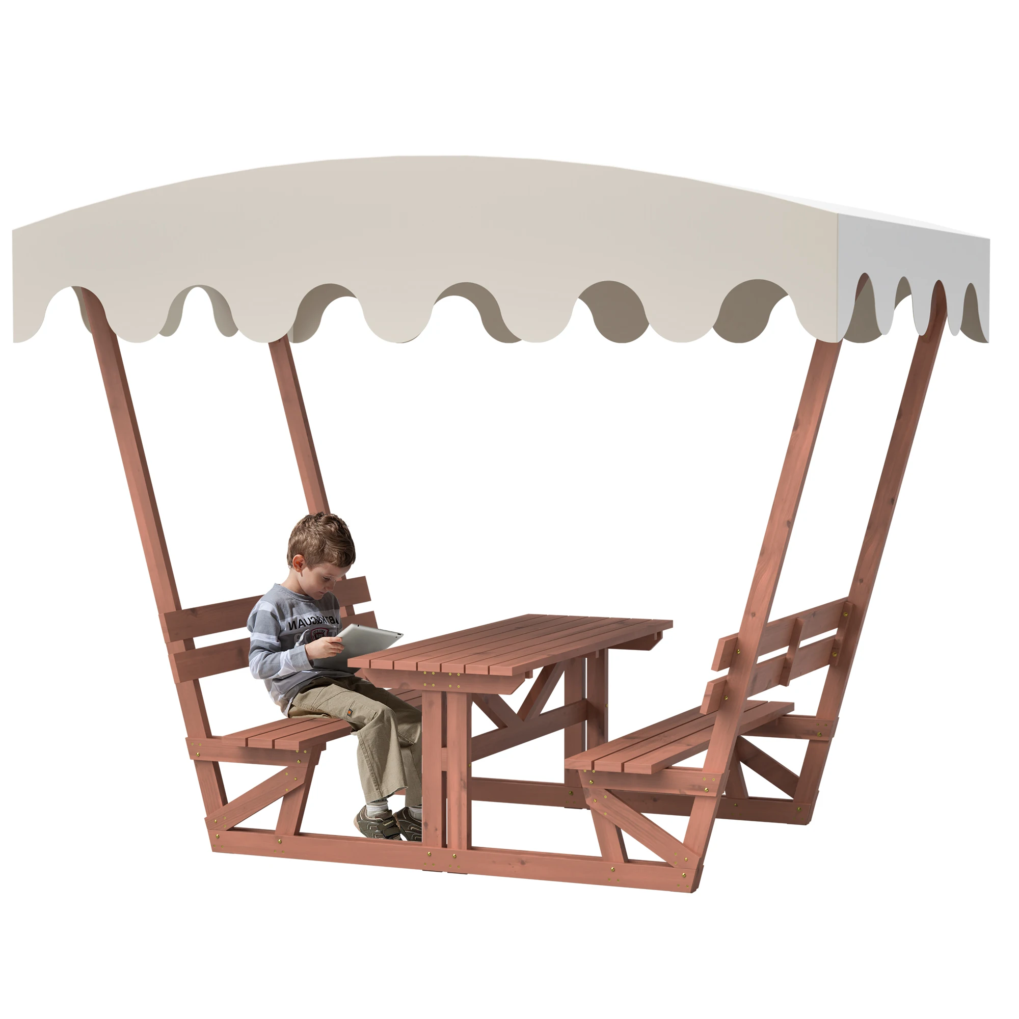

All-Weather Solid Wood Picnic Set - Waterproof Outdoor Table with Removable Canopy for Patio & Garden