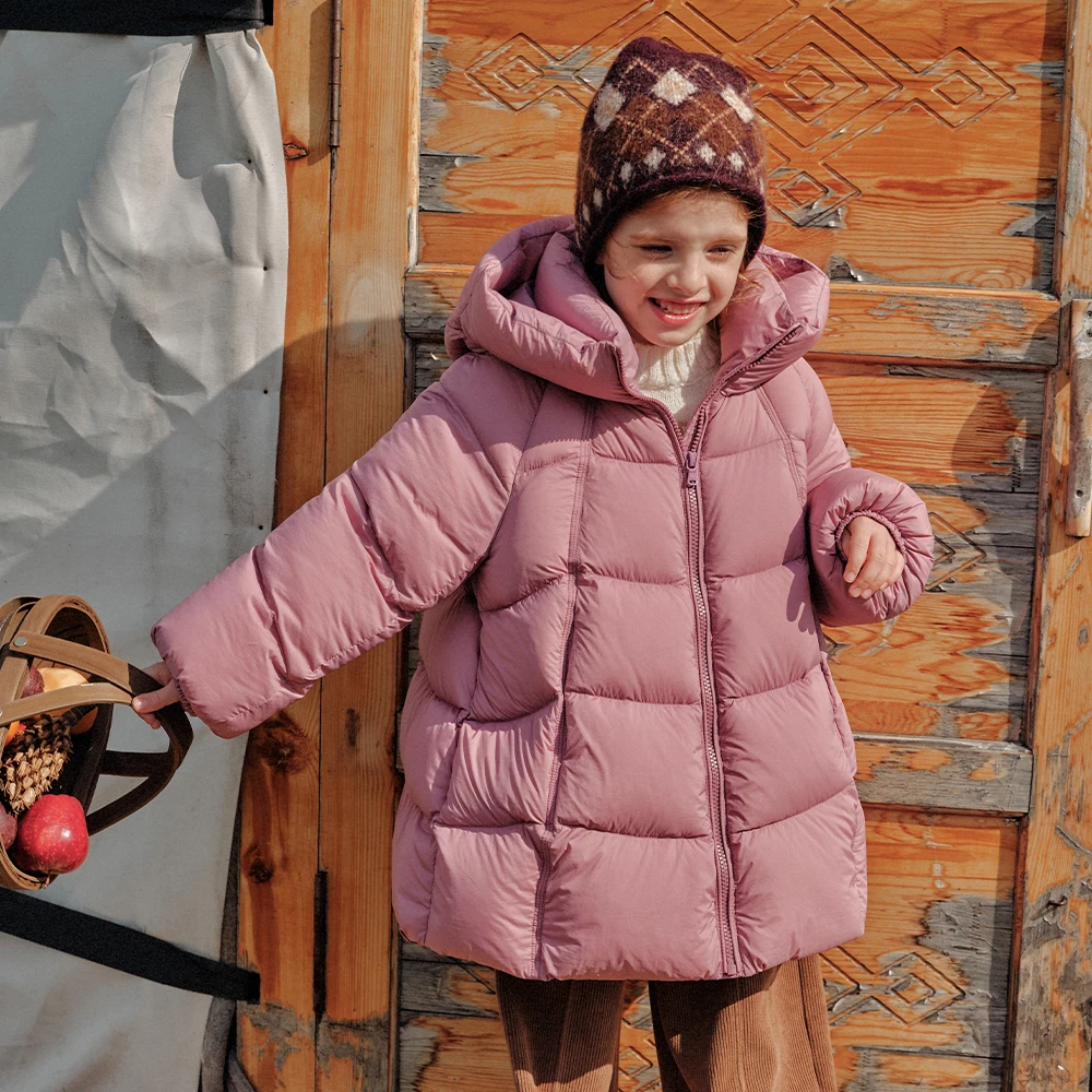 Dave Bella Mid-long Girls White Down Parka Jacket Children Winter Warm Hooded Down Coats Waterproof Outwear Clothes DB4264125