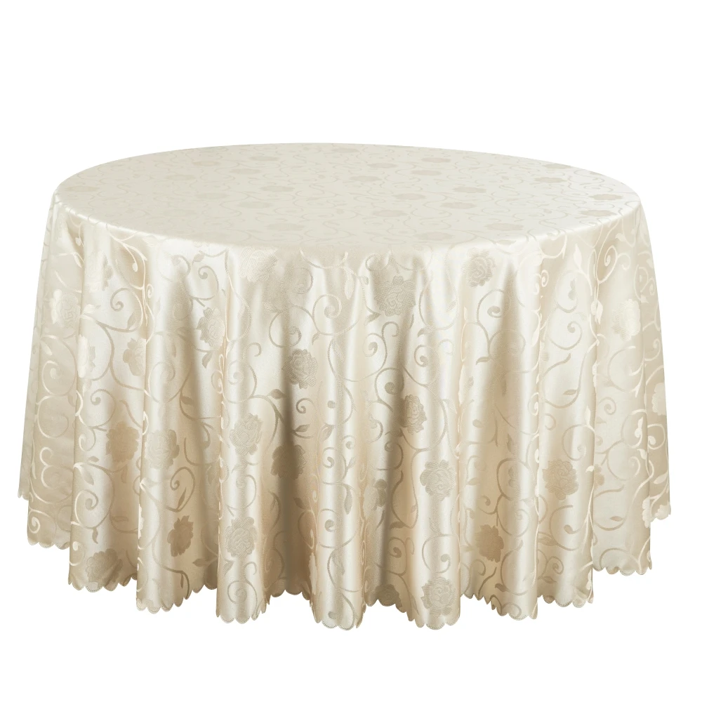 260CM Wedding Hotel Table Cloth Square Beige Gold White Jacquard Tablecloths Decor Home Dining Round Table Covers Wholesale