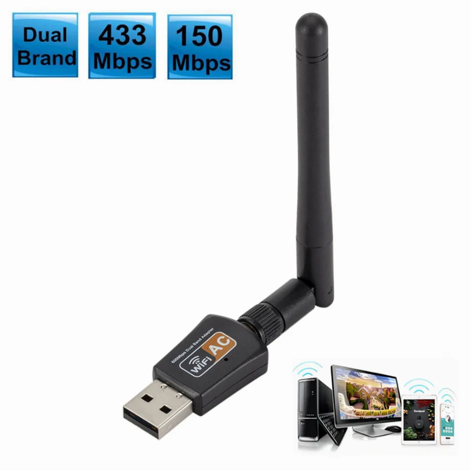 PzzPss Dual Band 600Mbps USB WIFI Adapter 2.4GHz 5GHz WiFi With Antenna PC Mini Computer Network Card Receiver For PC Laptop