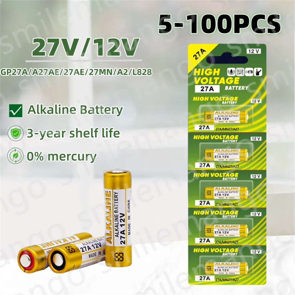 New Dry Alkaline Battery 27A 12V A27 5-100PCS For Doorbell Car Alarm Remote ControlMN27 MS27 GP27A A27 L828 V27GA ALK27A