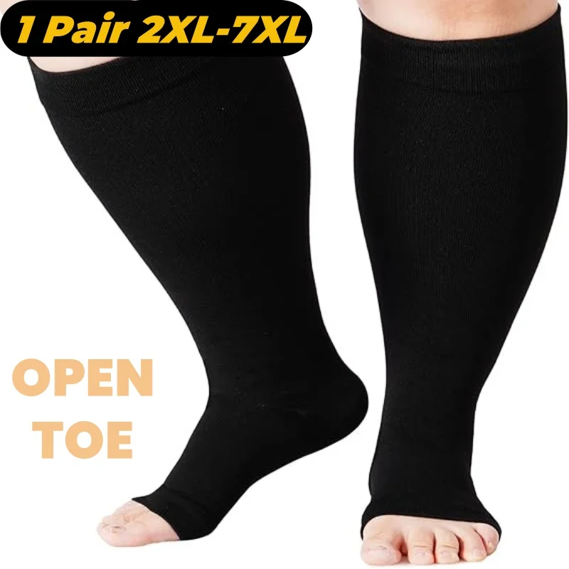 1 paio di calzini a compressione 2XL-7XL Plus Size Open Toe Compression donna e uomo 15-20mmHg calzino a compressione senza dita al ginocchio a