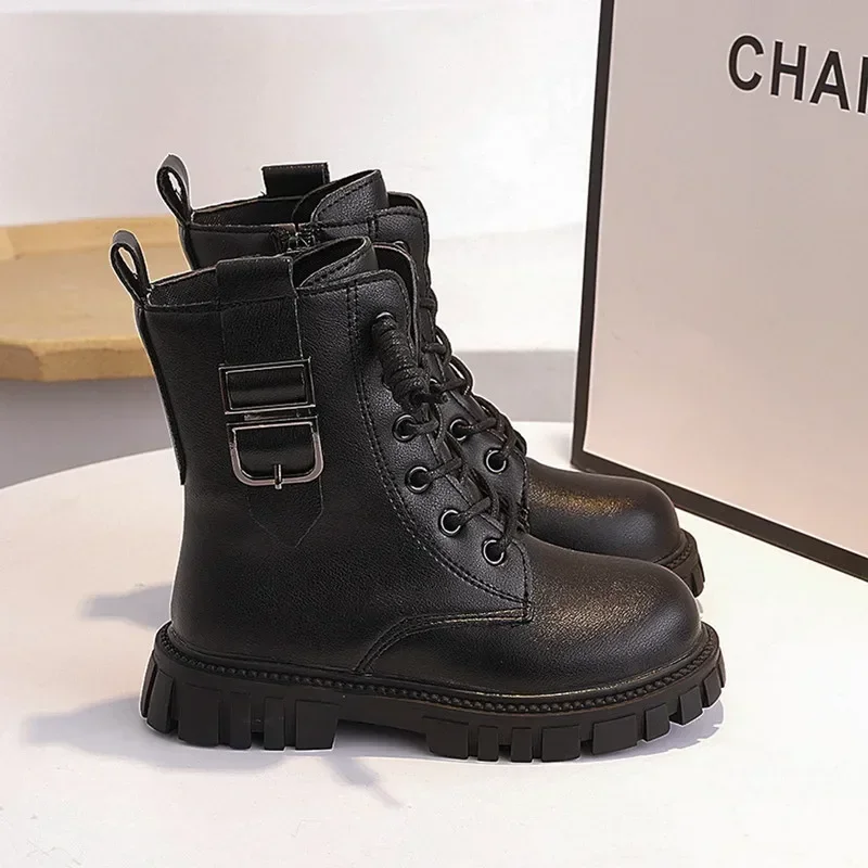 2023 New Kids Fashion Casual Boots Buckle PU Children Girls Short Boots Drop Shipping Simple Non-slip Child Princess Ankle Boots