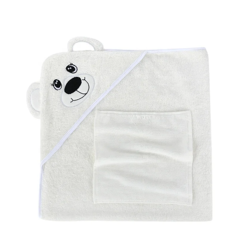 Organic Bamboo Fiber Plain White Soft Premium Terry Cloth Hooded Baby Bath Towel With Washcloth