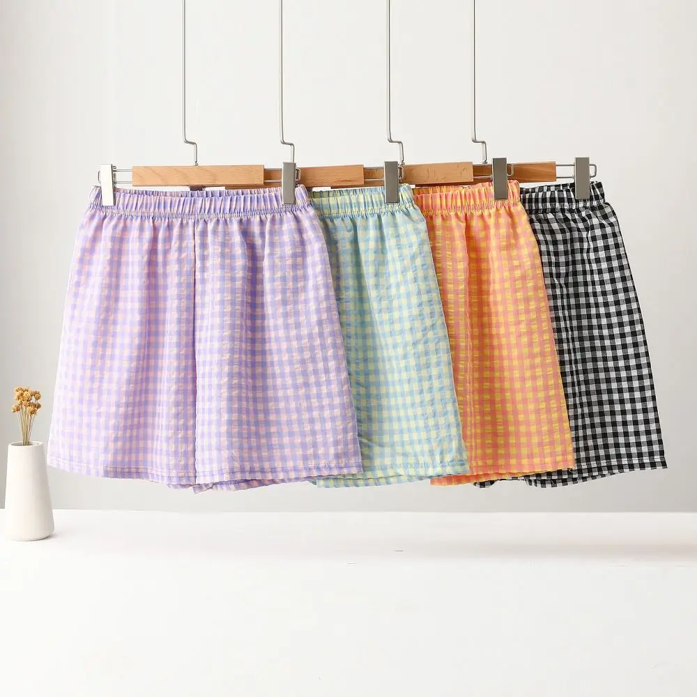 

Sweet High Waist Stripe Grid Pants Trousers Cotton Lattice Pajams Pants Casual Wide Leg Loose-fit Plaid Sleepwear Teenagers