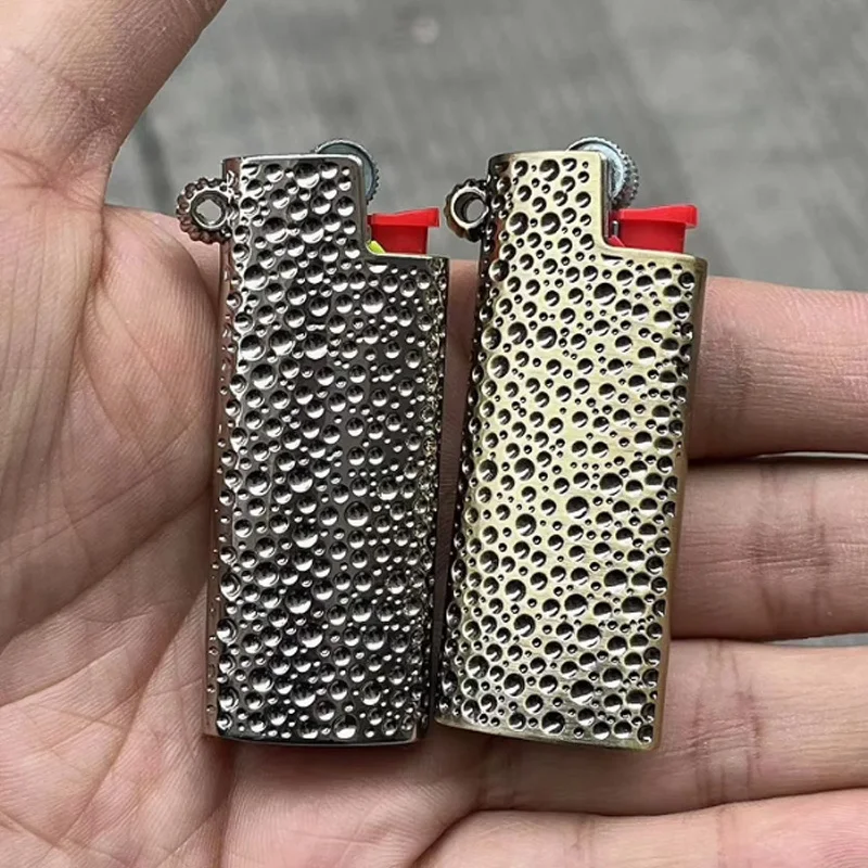 Fashion Metal Crater Lighter Case Cover Sleeve Hold For BIC Mini Size Lighter With Ring