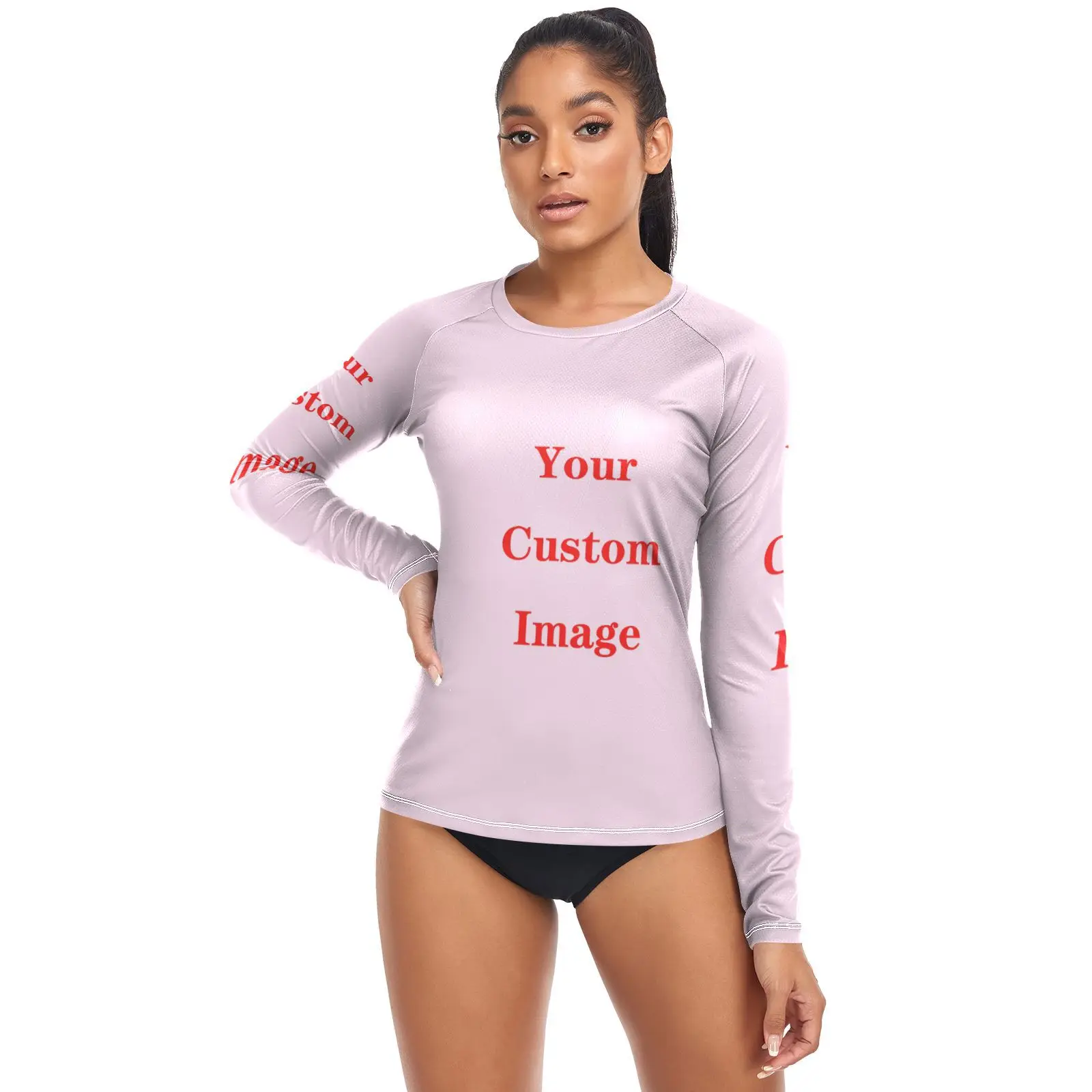 Women Long Sleeve Quick-drying Top Custom Image Rash Guard Surf Shirts Running Biking Rashguard Shirt Swimsuit UPF 50+ Beachwear