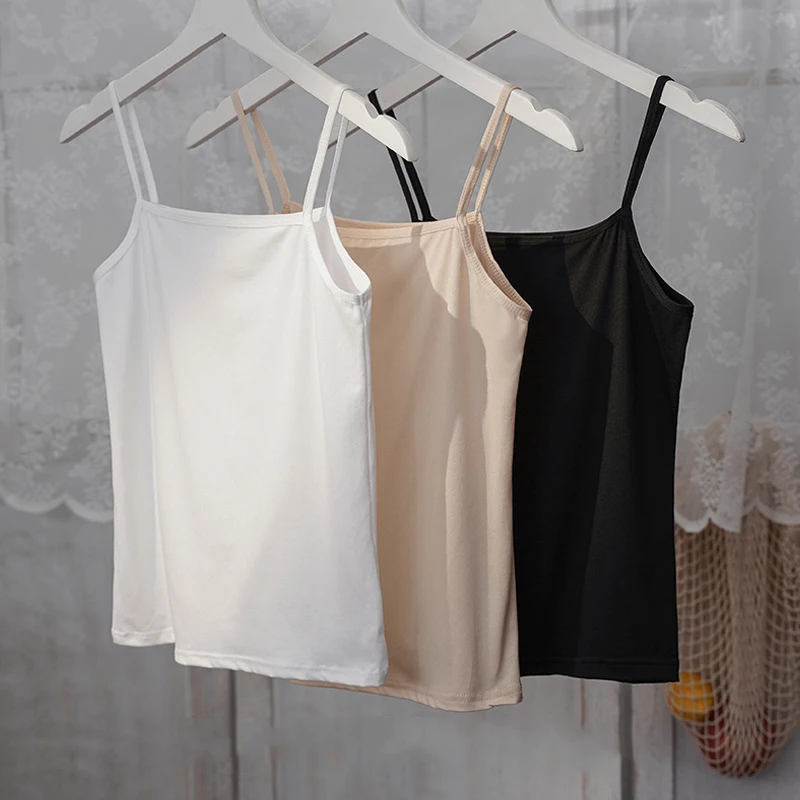 Sexy Sling Camisoles Women Crop Tops Solid Color Sleeveless T-shirt Base Tee Tops Skinny Vest Female Slimming Tanks Underwear