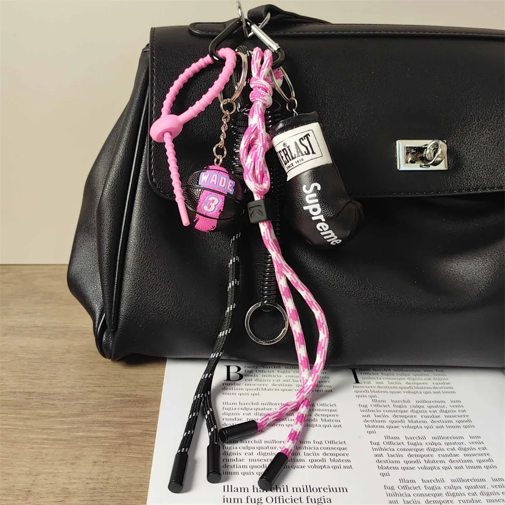 Fashion Rugby Player Key Chain Pendant Stylish, Boxing Gloves Braided Hand-Woven Rope Bag Pendant, Miu Style Girls Bag Charm