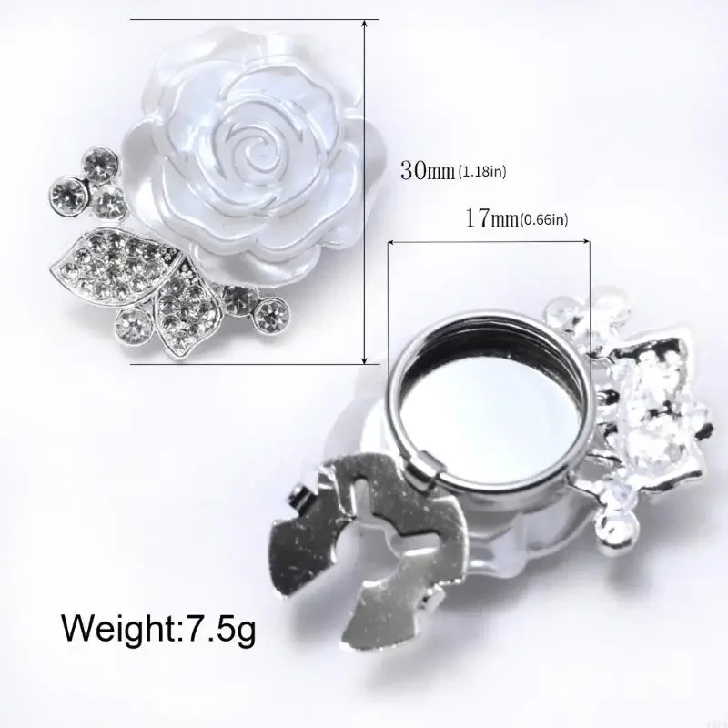 Q5WE Pack of 2 Button Covers with Camellia Flower and Faux Pearls Golden Base Cufflinks Accessory for Mens and Womens