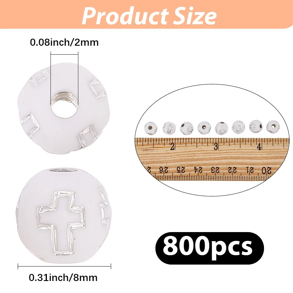 

800Pcs Plating Acrylic Beads Metal Enlaced Round with Silver 8mm Hole: 2mm