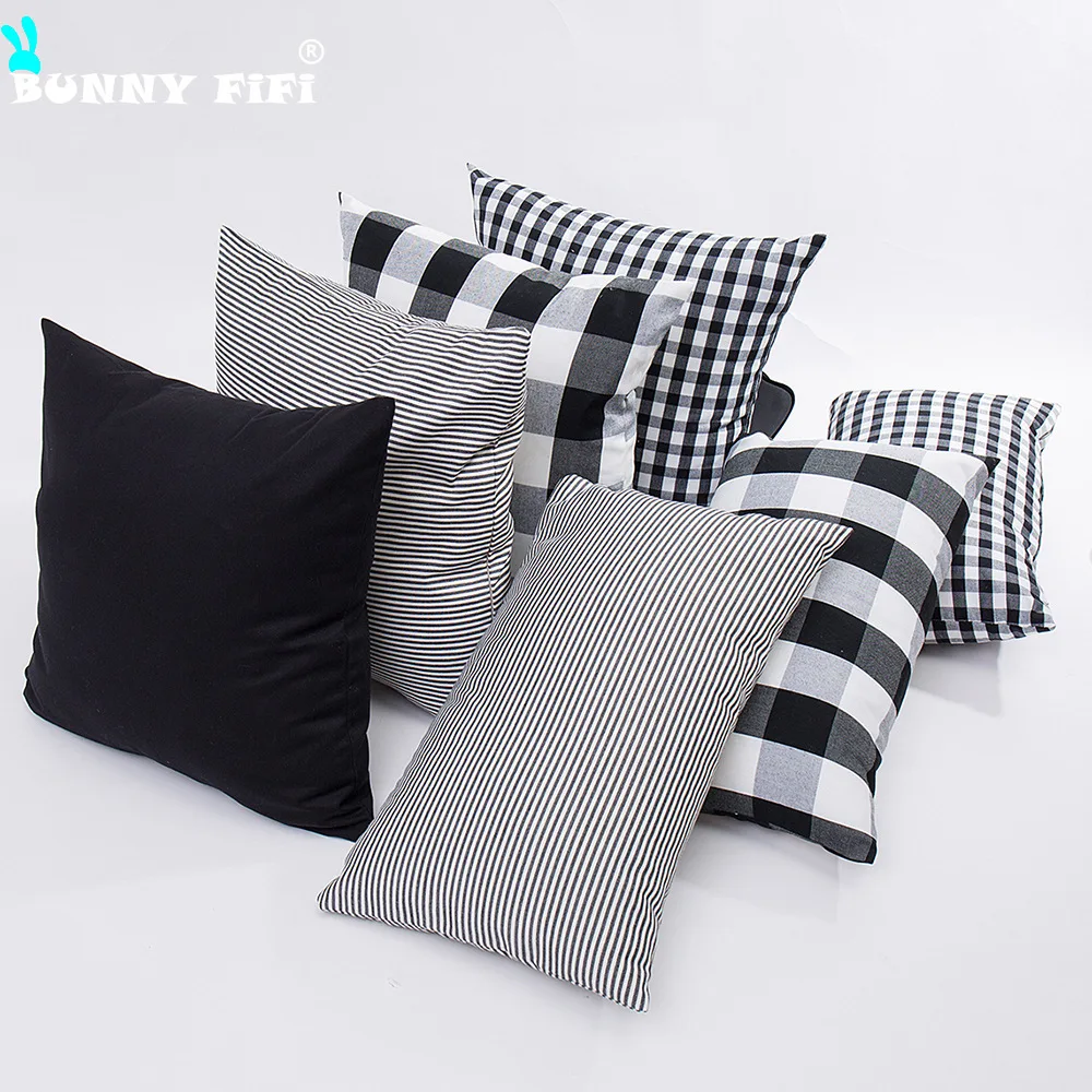 Black And White Checkered Series Cushion Cover Soft Plush Warm Velvet Pillow cover 45x45cm Throw Pillow Cover For Home Decor