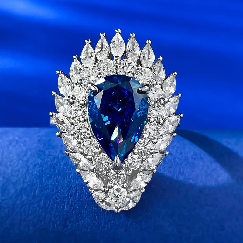 

Серебряное кольцо S925, 8*12, в форме капли воды, ярко-голубого цвета, в форме груши, модное Универсальное кольцо, бутиковое ювелирное изделие для женщин