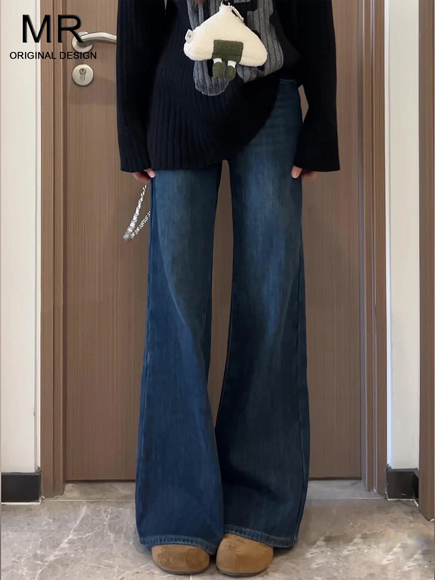 

Джинсы-клеш с высокой талией и флисовой подкладкой, свободного кроя, женские, летние, винтажные, с эффектом похудения, широкие брюки, повседневные, в американском стиле