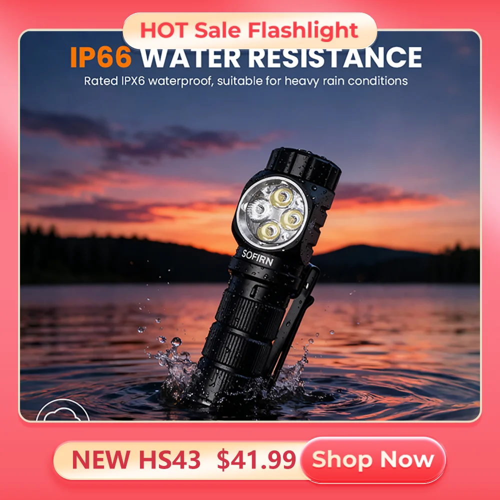 SOFIRN HS43 Headlamp 3200 Lumens Red/White Spot/Flood Light 21700 USB-C Rechargeable Flashlight Quick-Release Mount