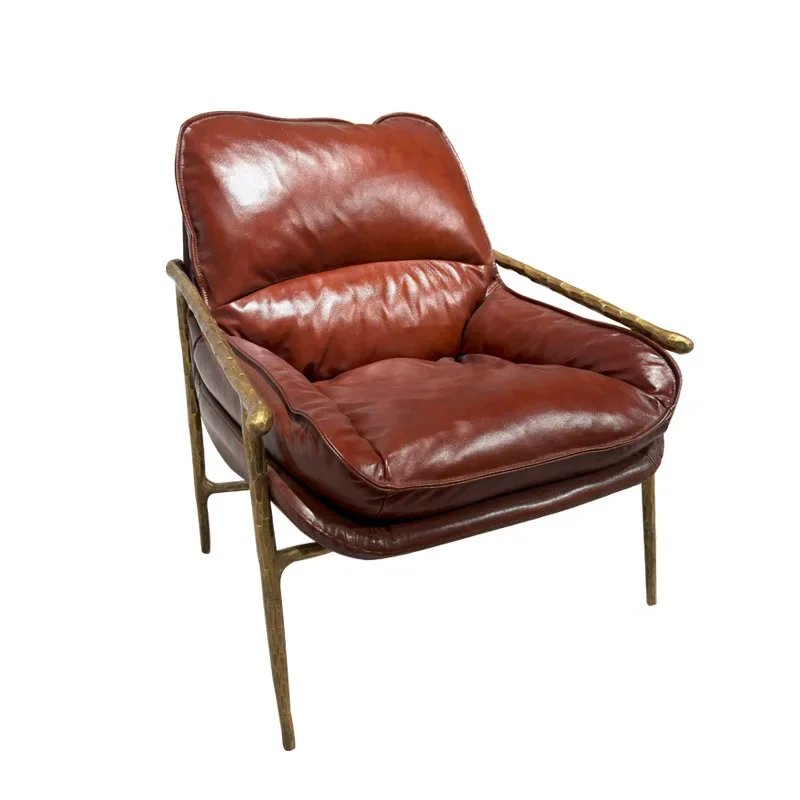 

Leisure chair retro oil wax leather single chair metal hand-forged sofa wrought iron cigar