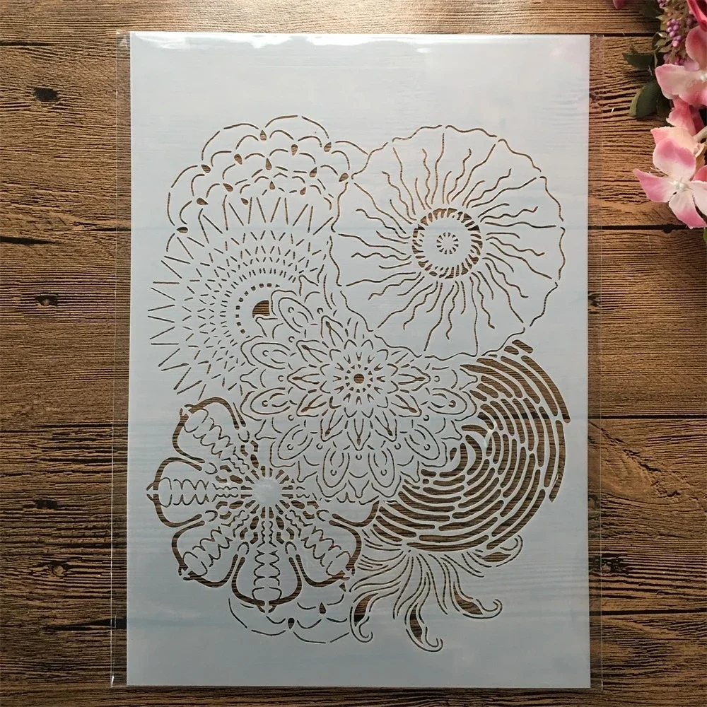 A4 29cm Mandala Round Big Flowers DIY Layering Stencils Wall Painting Scrapbook Coloring Embossing Album Decorative Template