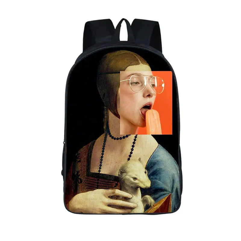 Venus vestindo uma mochila de máscara para mulheres, famosa mochila interessante de pintura estética, mochila de grande capacidade para adolescentes, paródia