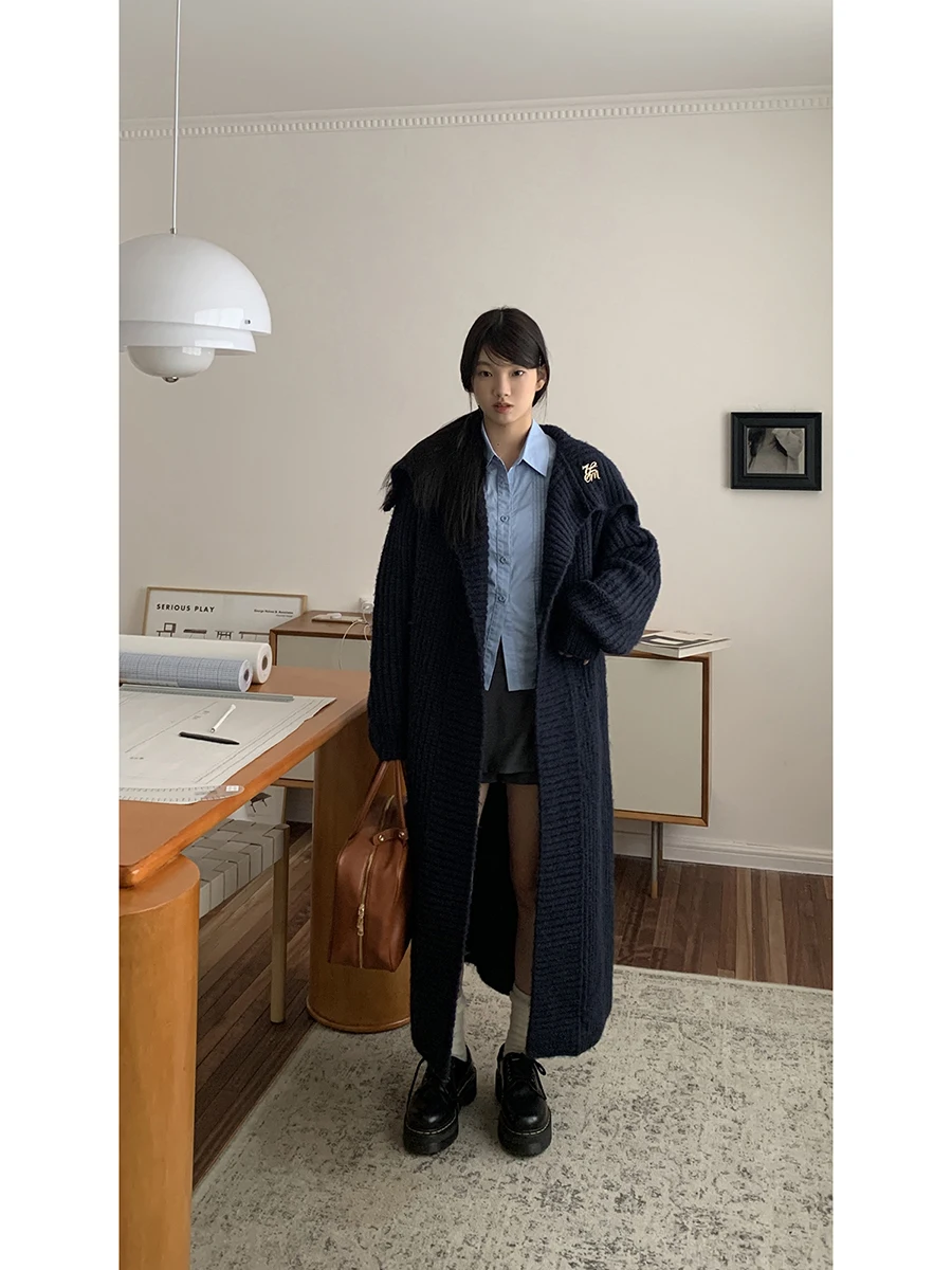 

Женский вязаный свитер Long Sve Lazy Sle, повседневный модный осень 2023, новый дизайн, открытый кардиган, длинный трикотаж, красный знаменитость...